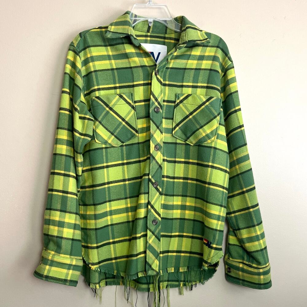 Aviator Nation Plaid Flannel Light Weight Unisex Western Shirt in Avocado Plaid - Picture 3 of 15
